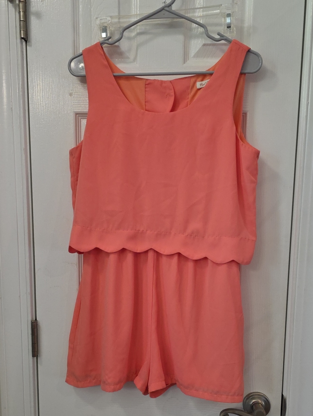Red Camel Coral Sleeveless Scalloped Waist Romper